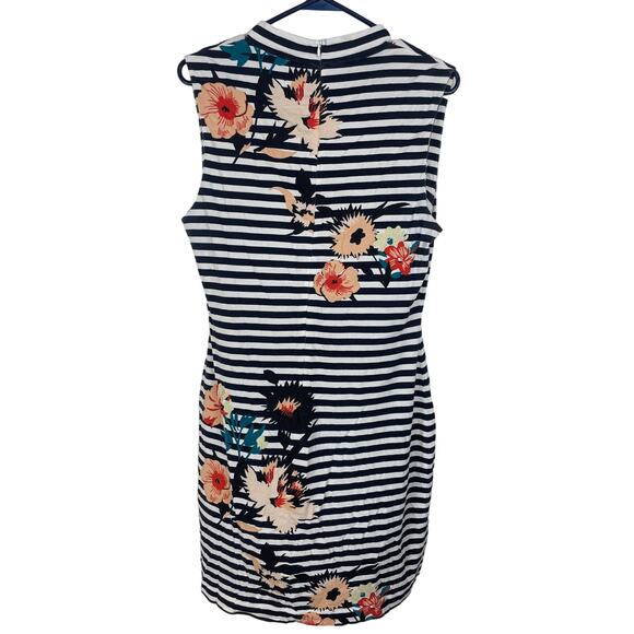 French Connection Women Black and White Stripe Floral High Neck Sleeveless Dress - Picture 2 of 6